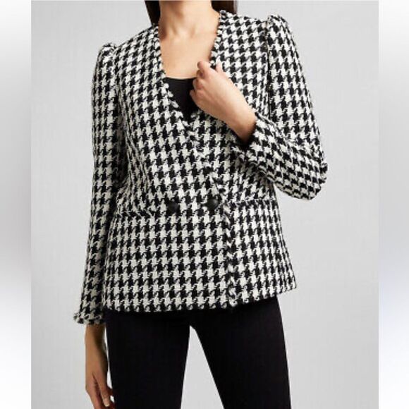 Women's Black and White Houndstooth Blazer - Picture 4 of 8